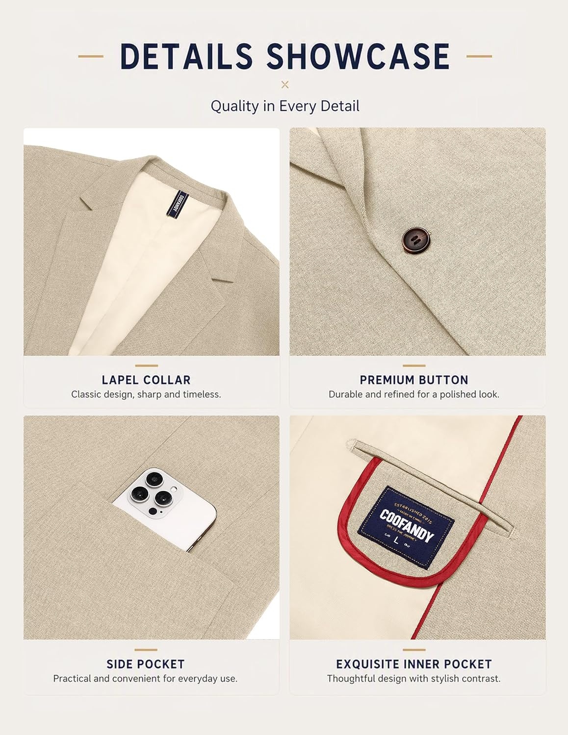 image:imageCOOFANDY Mens Blazer Casual Sport Coats One Button Lightweight Sport JacketBeige