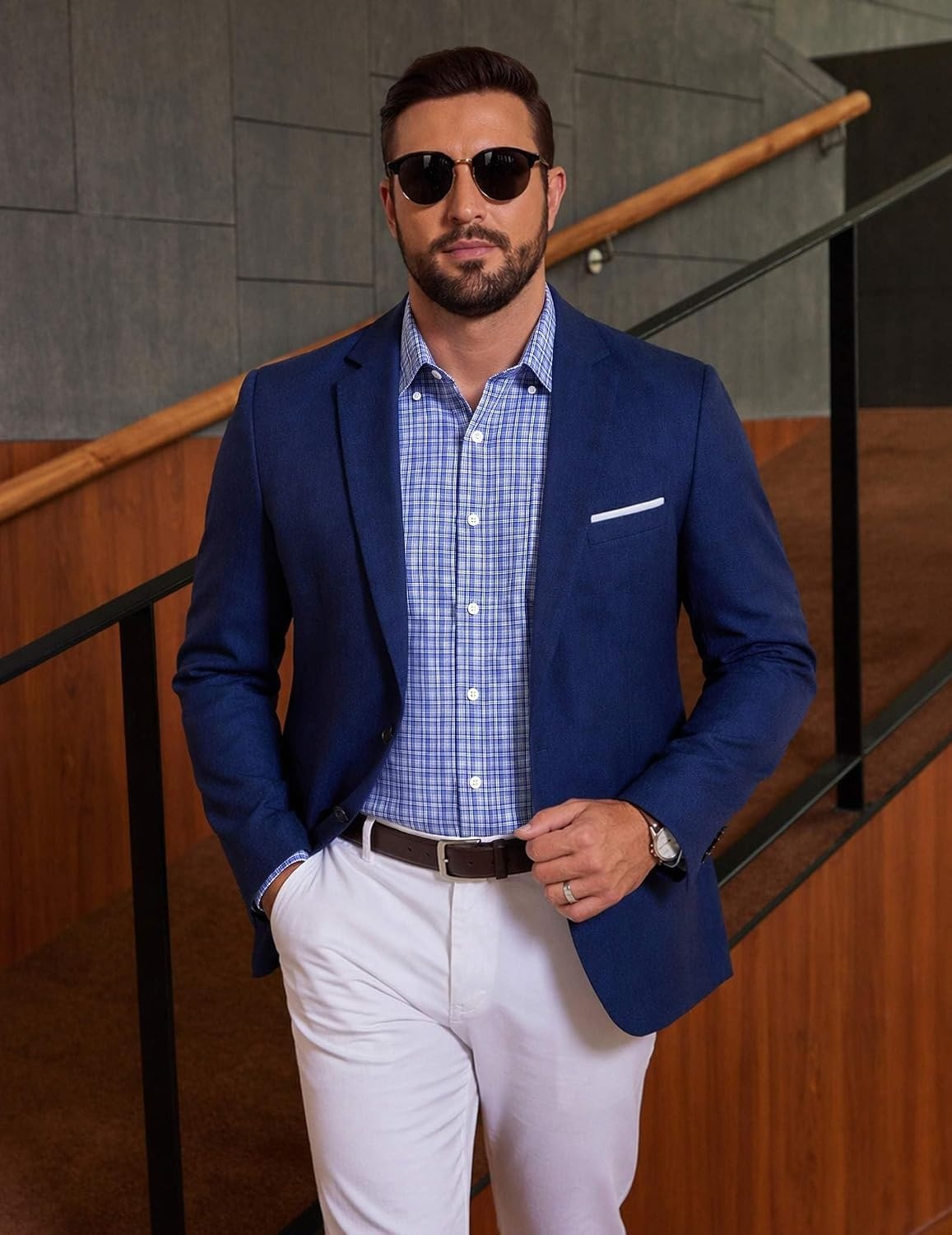 image:imageCOOFANDY Mens Plaid Dress Shirts Big and Tall 1X6X Long Sleeve Cotton Button Down Shirt Bussiness Casual ShirtsBlue White Black Plaid