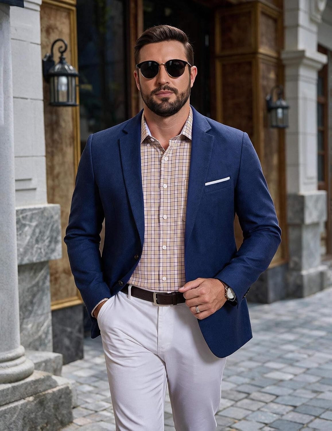 image:imageCOOFANDY Mens Plaid Dress Shirts Big and Tall 1X6X Long Sleeve Cotton Button Down Shirt Bussiness Casual ShirtsKhaki White Black Plaid