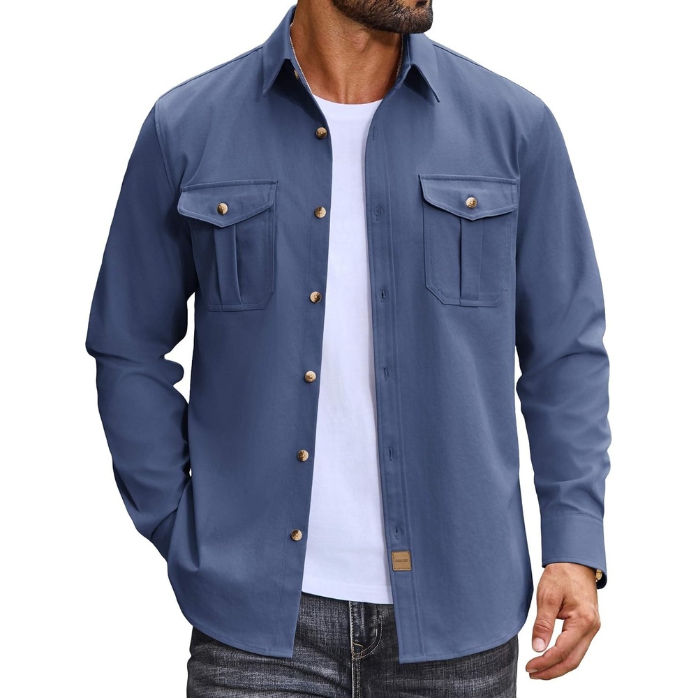 image:imageCOOFANDY Mens Long Sleeve Button Down Lightweight Shirt Jacket with PocketDenim Blue