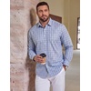 COOFANDY Mens Plaid Dress Shirts Big and Tall (1X-6X) Long Sleeve Cotton Button Down Shirt Bussiness Casual Shirts(Light Grey White Navy Plaid)