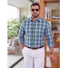 COOFANDY Mens Plaid Dress Shirts Big and Tall (1X-6X) Long Sleeve Cotton Button Down Shirt Bussiness Casual Shirts(White Navy Green Light Blue Plaid)