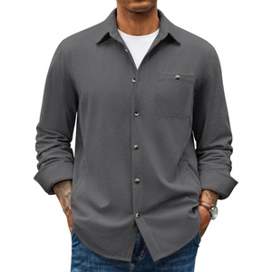 COOFANDY Men’s Corduroy Button Down Shirt Waffle Long Sleeve Shirt Jacket(Dark Grey)