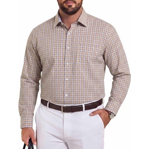 COOFANDY Mens Plaid Dress Shirts Big and Tall (1X-6X) Long Sleeve Cotton Button Down Shirt Bussiness Casual Shirts(Khaki White Black Plaid)