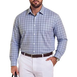 COOFANDY Mens Plaid Dress Shirts Big and Tall (1X-6X) Long Sleeve Cotton Button Down Shirt Bussiness Casual Shirts(Light Grey White Navy Plaid)