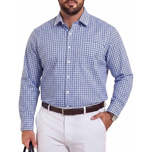 COOFANDY Mens Plaid Dress Shirts Big and Tall (1X-6X) Long Sleeve Cotton Button Down Shirt Bussiness Casual Shirts(White Blue Navy Plaid)