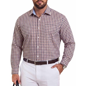 COOFANDY Mens Plaid Dress Shirts Big and Tall (1X-6X) Long Sleeve Cotton Button Down Shirt Bussiness Casual Shirts(White Navy Orange Plaid)