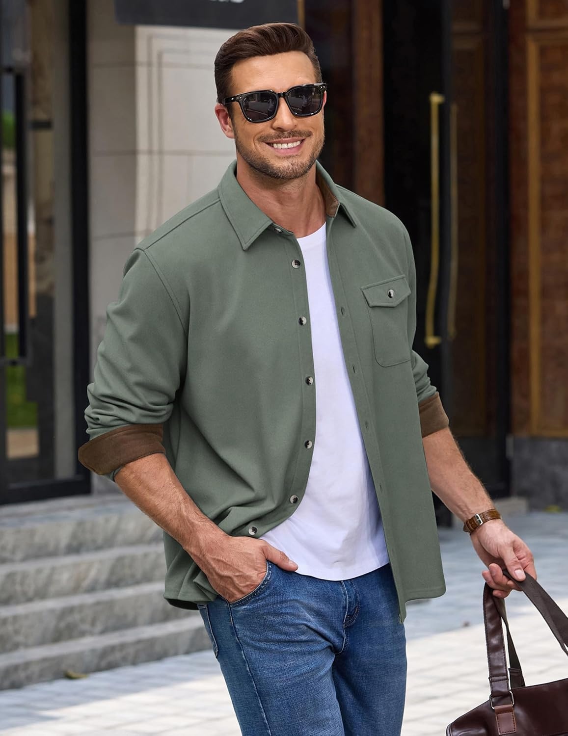 image:imageCOOFANDY Mens Button Down Shirt Jacket Long Sleeve Flannel ShirtsArmy Green