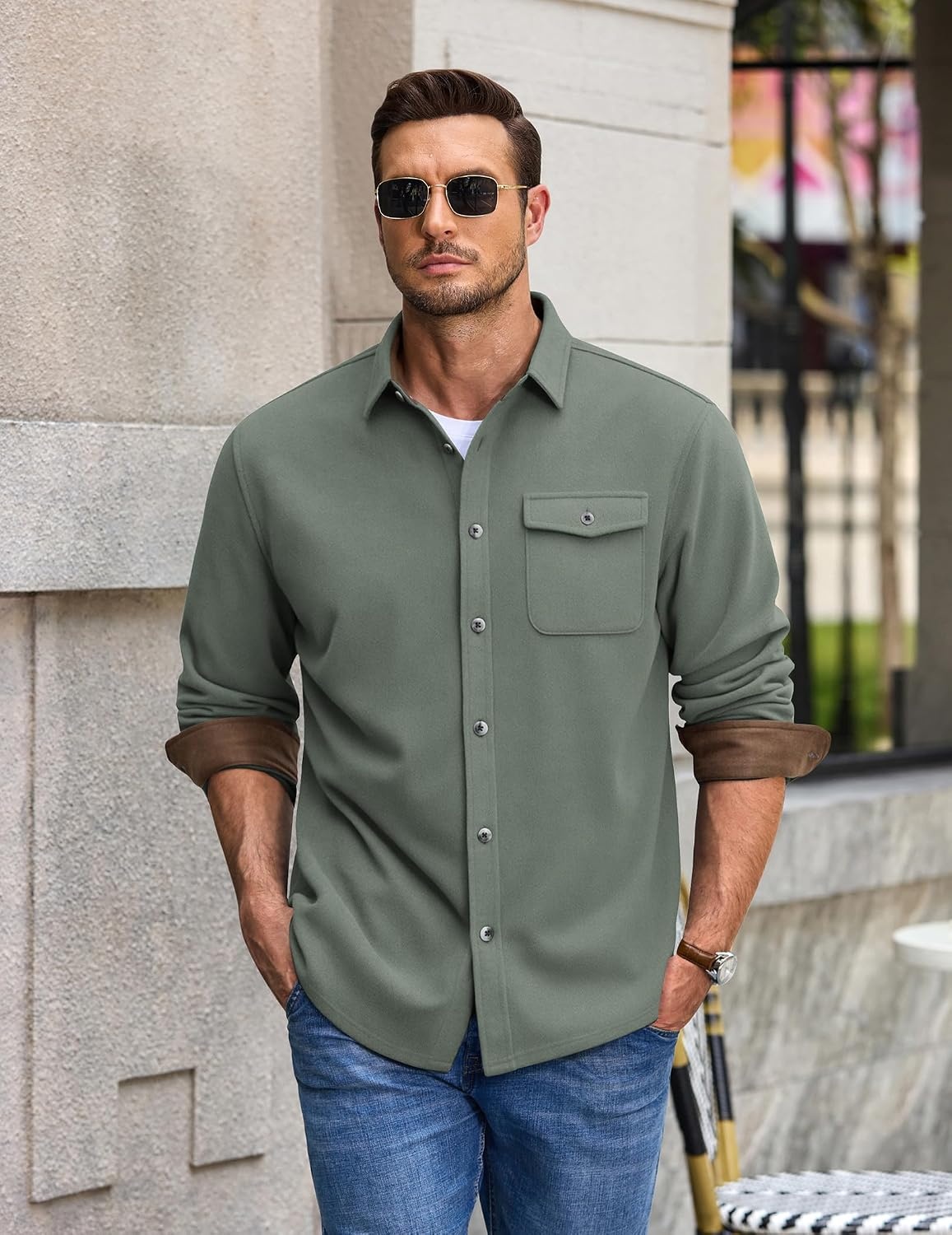 image:imageCOOFANDY Mens Button Down Shirt Jacket Long Sleeve Flannel ShirtsArmy Green