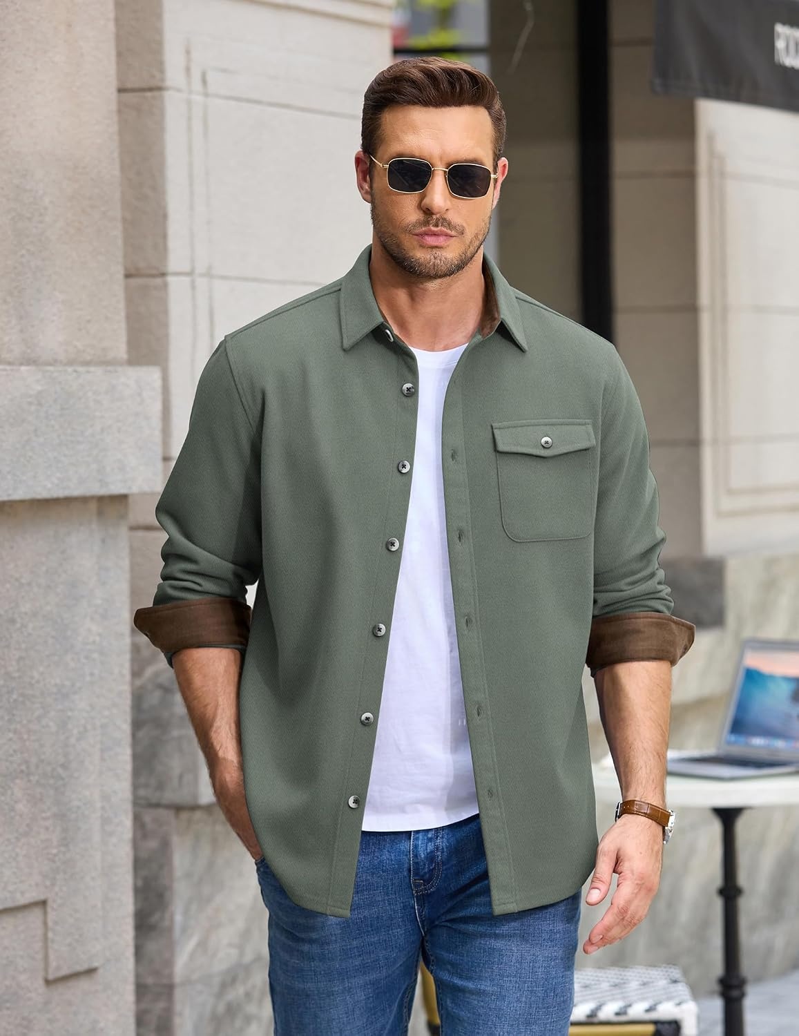 image:imageCOOFANDY Mens Button Down Shirt Jacket Long Sleeve Flannel ShirtsArmy Green
