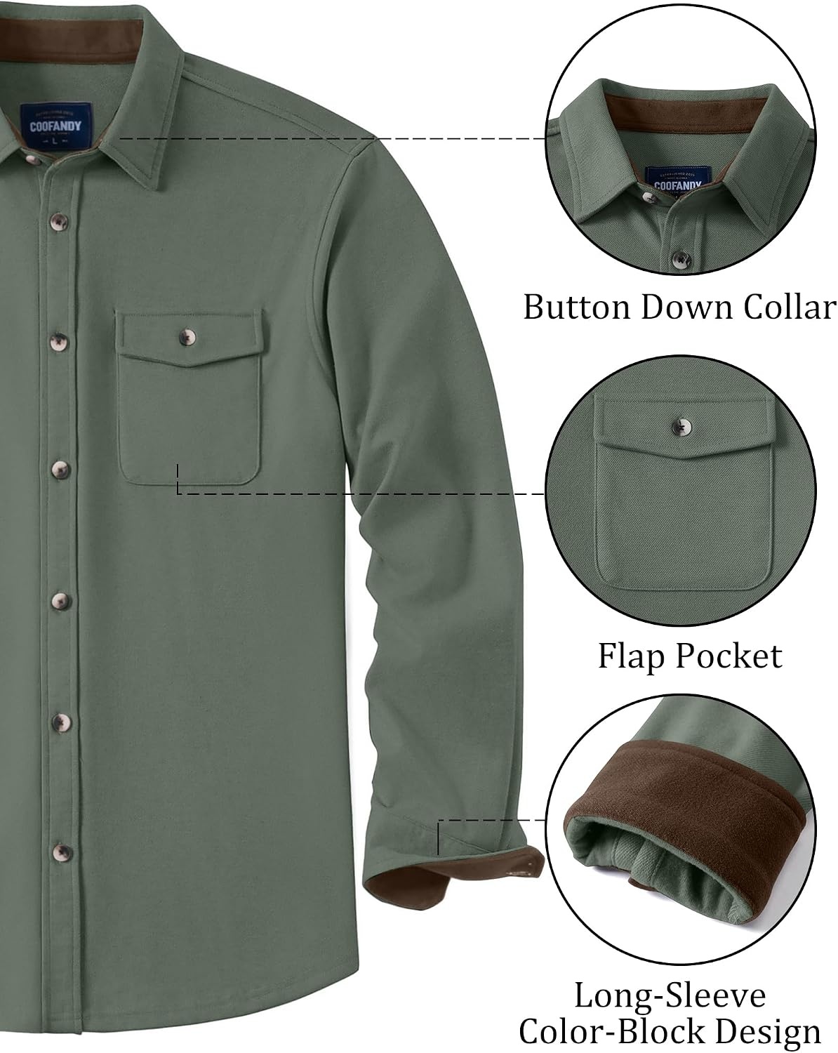image:imageCOOFANDY Mens Button Down Shirt Jacket Long Sleeve Flannel ShirtsArmy Green