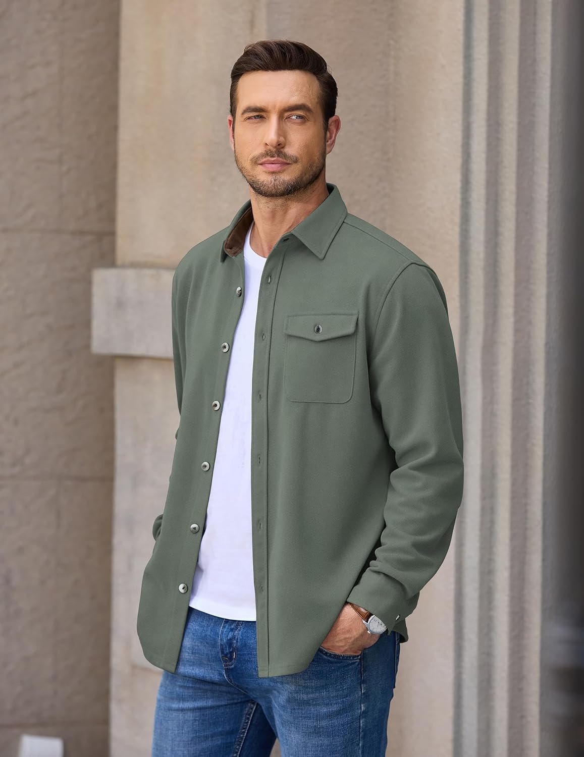 image:imageCOOFANDY Mens Button Down Shirt Jacket Long Sleeve Flannel ShirtsArmy Green