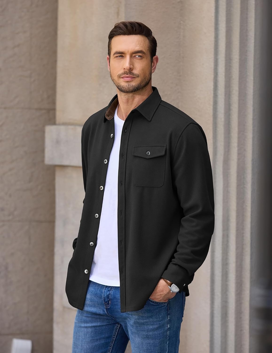 image:imageCOOFANDY Mens Button Down Shirt Jacket Long Sleeve Flannel ShirtsBlack