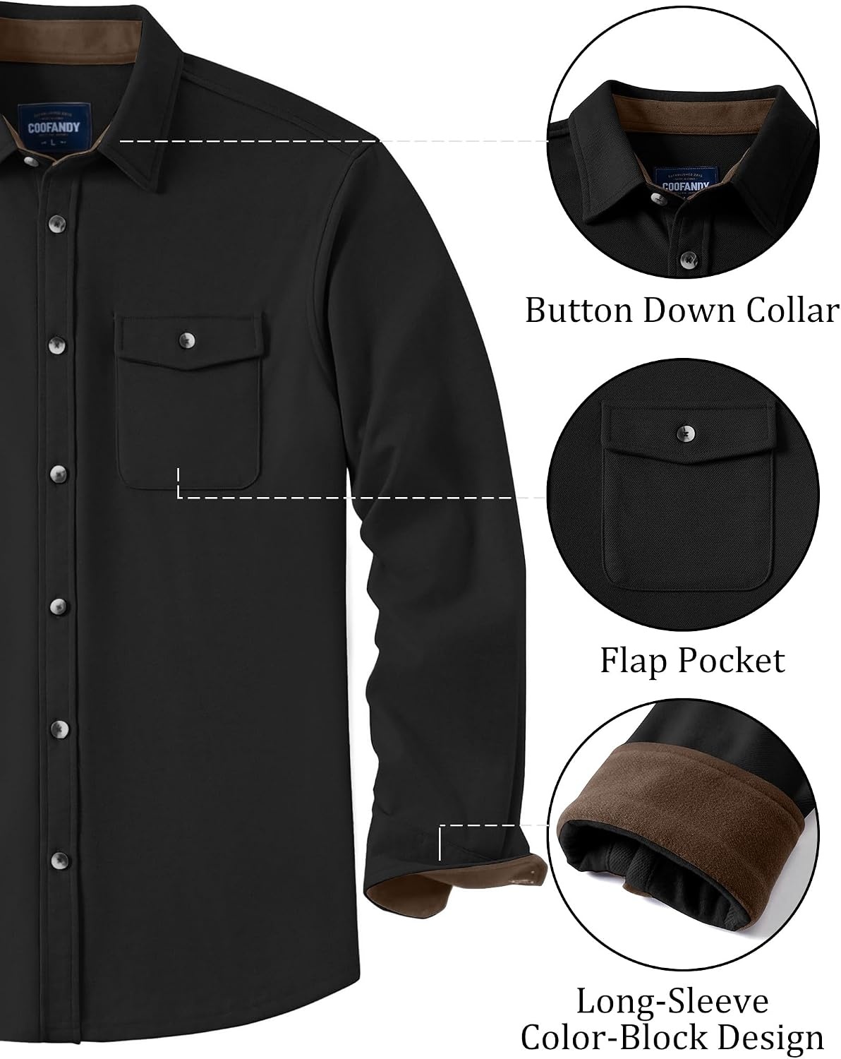 image:imageCOOFANDY Mens Button Down Shirt Jacket Long Sleeve Flannel ShirtsBlack
