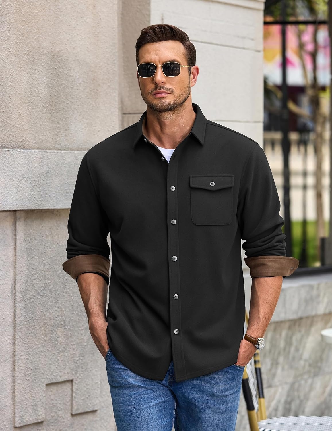 image:imageCOOFANDY Mens Button Down Shirt Jacket Long Sleeve Flannel ShirtsBlack