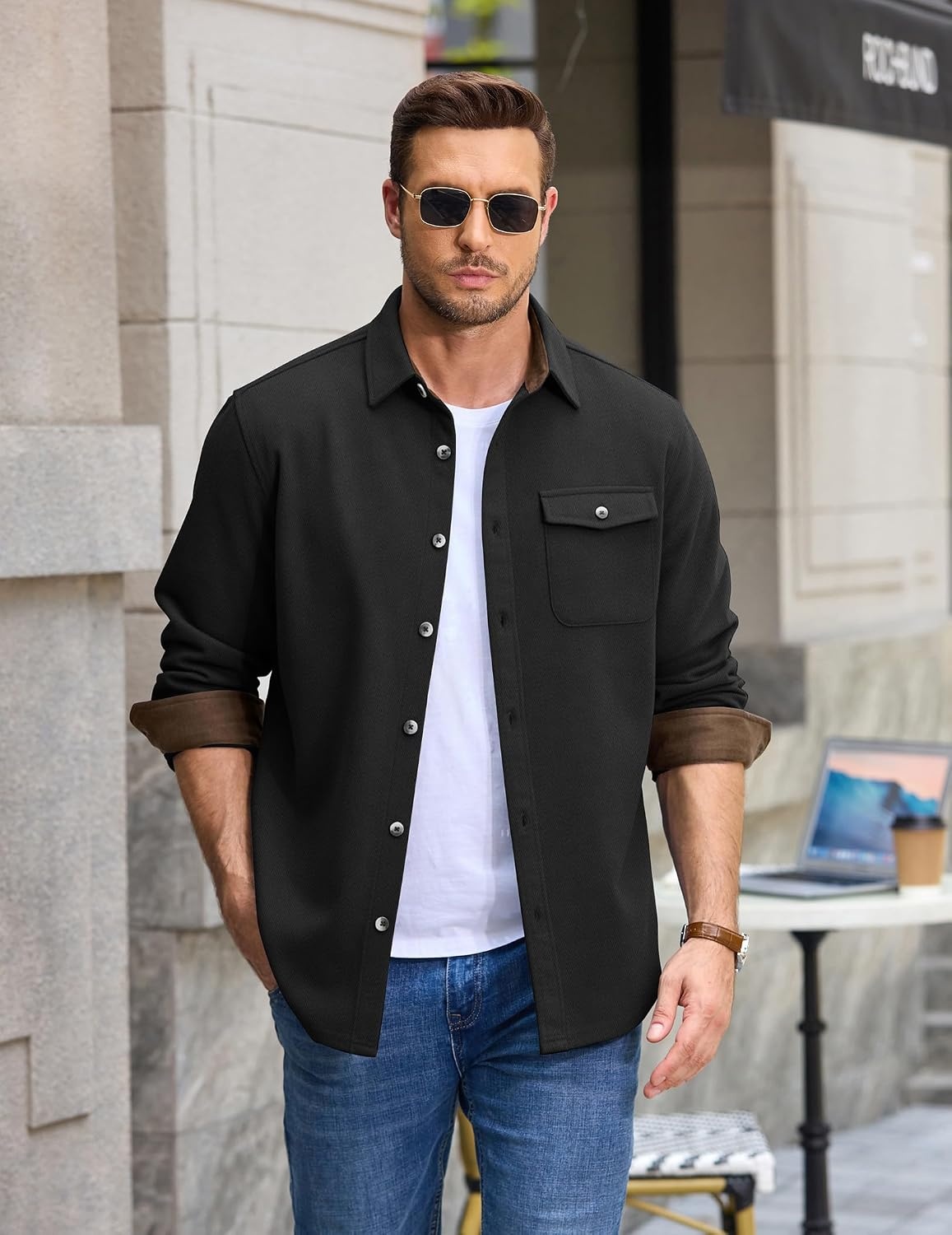 image:imageCOOFANDY Mens Button Down Shirt Jacket Long Sleeve Flannel ShirtsBlack