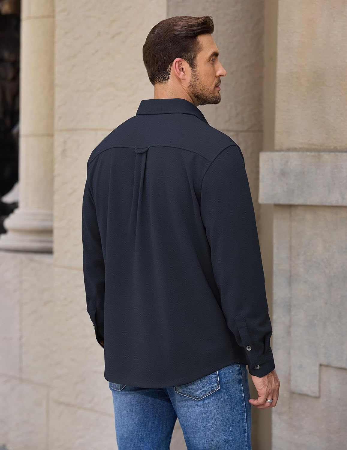 image:imageCOOFANDY Mens Button Down Shirt Jacket Long Sleeve Flannel ShirtsDark Blue