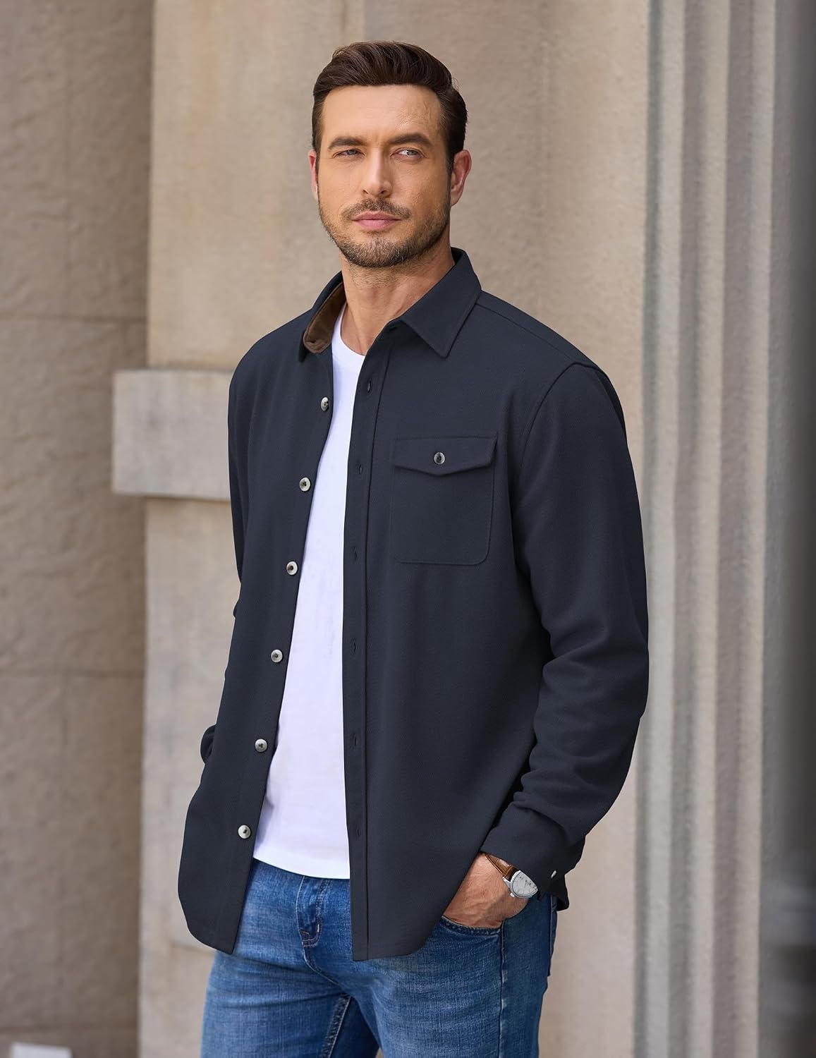 image:imageCOOFANDY Mens Button Down Shirt Jacket Long Sleeve Flannel ShirtsDark Blue