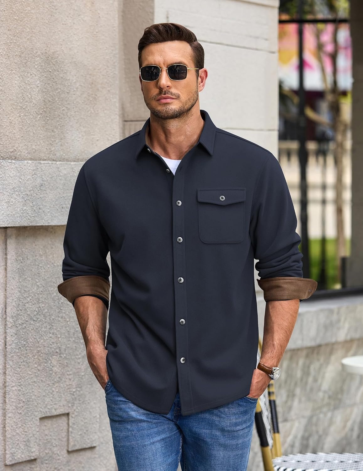 image:imageCOOFANDY Mens Button Down Shirt Jacket Long Sleeve Flannel ShirtsDark Blue