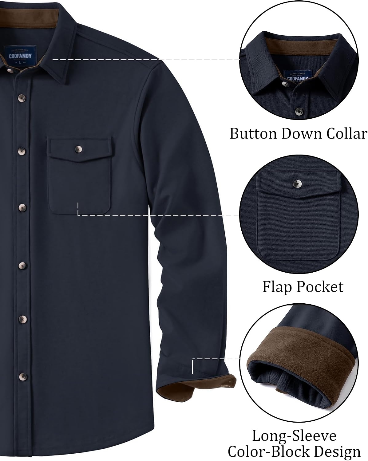 image:imageCOOFANDY Mens Button Down Shirt Jacket Long Sleeve Flannel ShirtsDark Blue