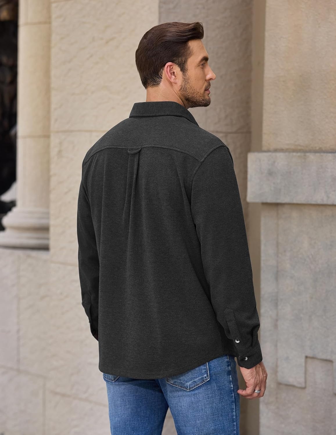 image:imageCOOFANDY Mens Button Down Shirt Jacket Long Sleeve Flannel ShirtsDark Gray Heather