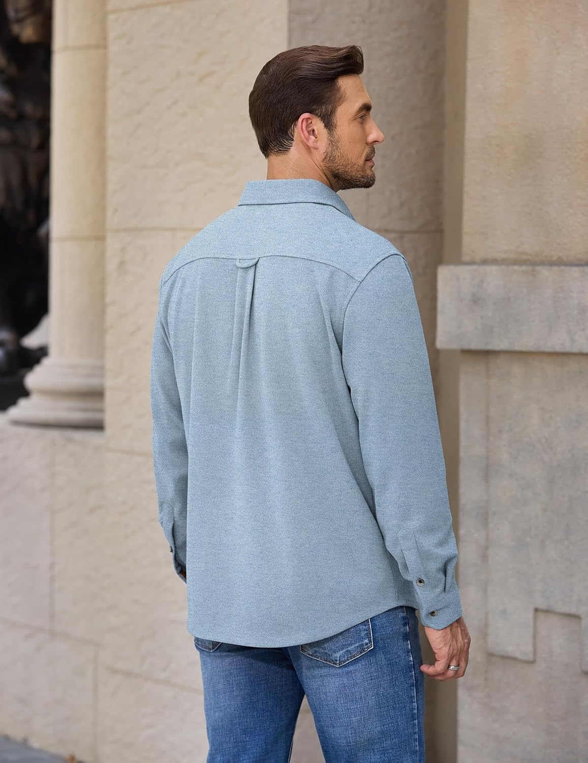 image:imageCOOFANDY Mens Button Down Shirt Jacket Long Sleeve Flannel ShirtsLight Blue Heather