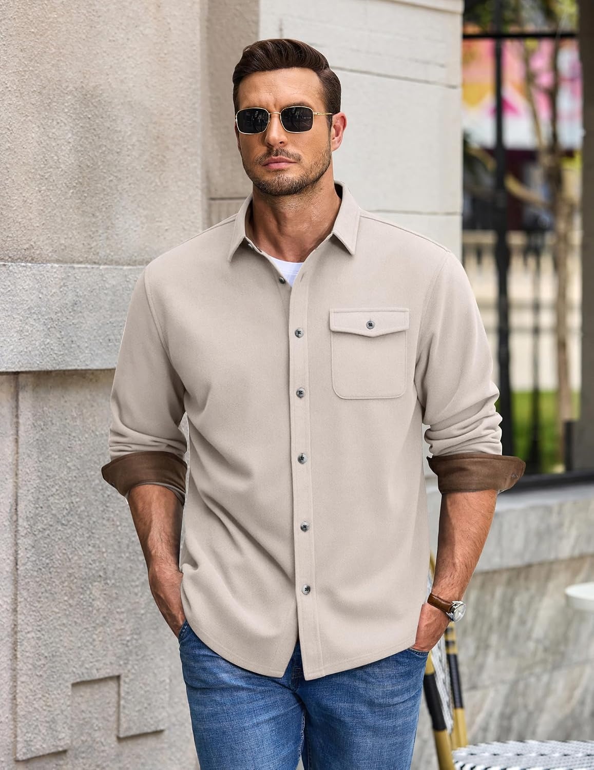 image:imageCOOFANDY Mens Button Down Shirt Jacket Long Sleeve Flannel ShirtsMoon Gray