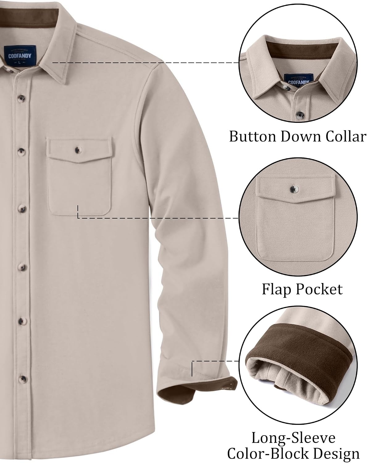 image:imageCOOFANDY Mens Button Down Shirt Jacket Long Sleeve Flannel ShirtsMoon Gray