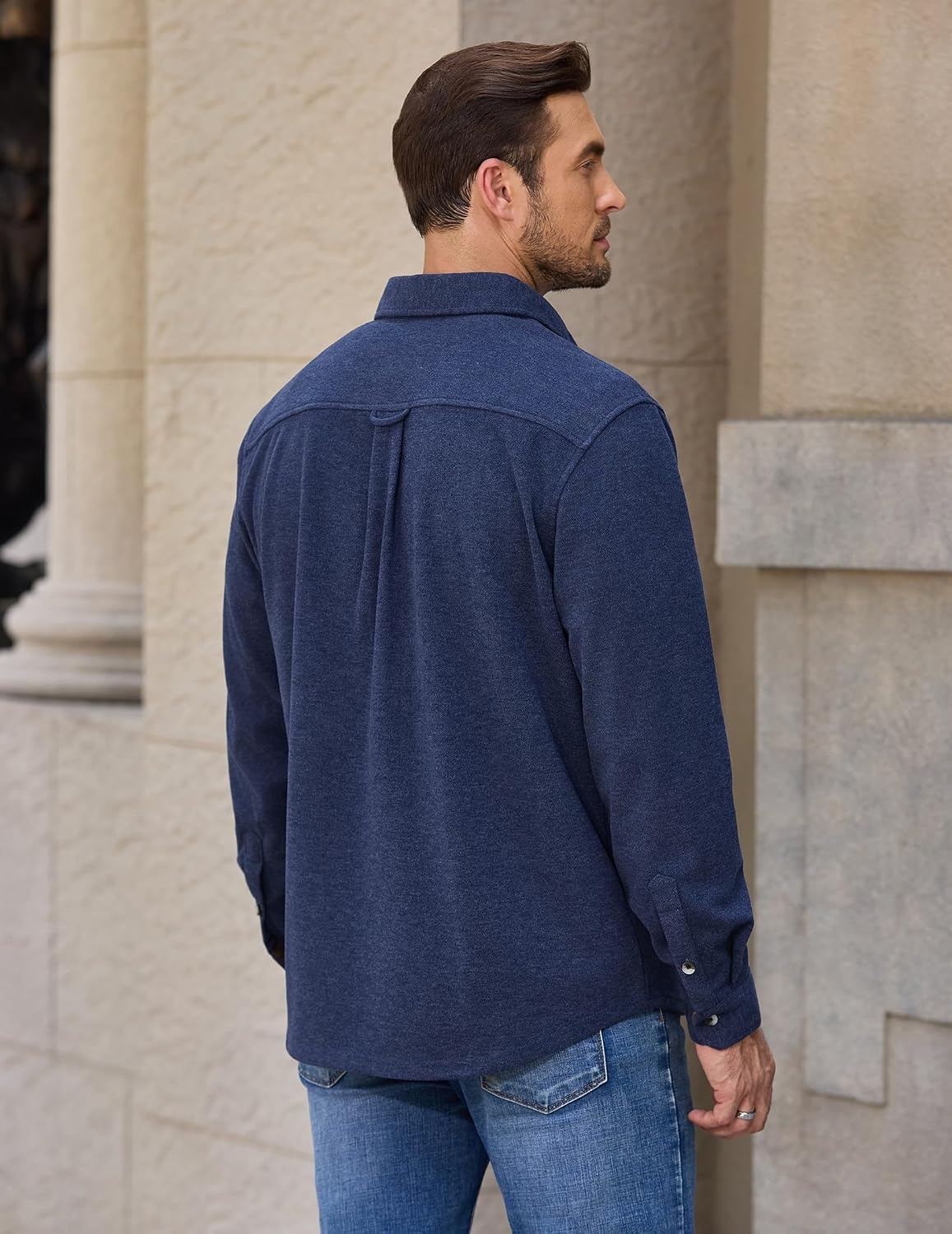 image:imageCOOFANDY Mens Button Down Shirt Jacket Long Sleeve Flannel ShirtsNavy Blue Heather