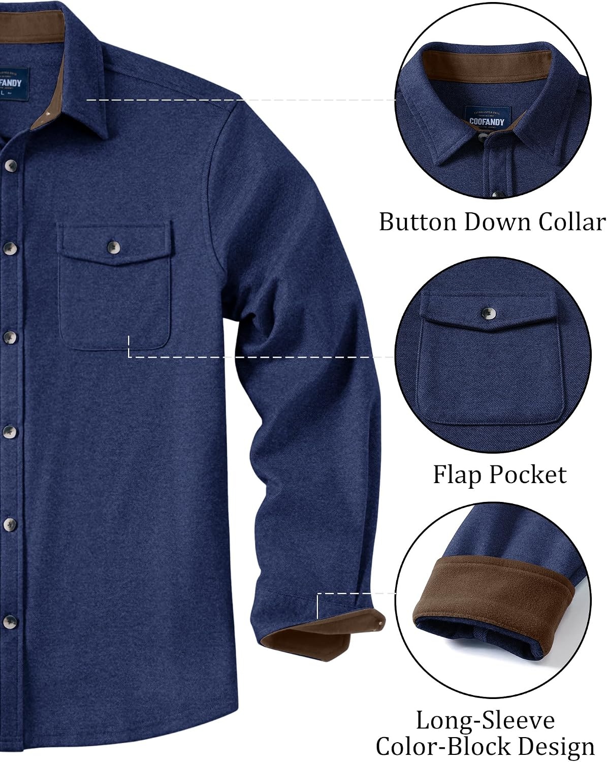image:imageCOOFANDY Mens Button Down Shirt Jacket Long Sleeve Flannel ShirtsNavy Blue Heather