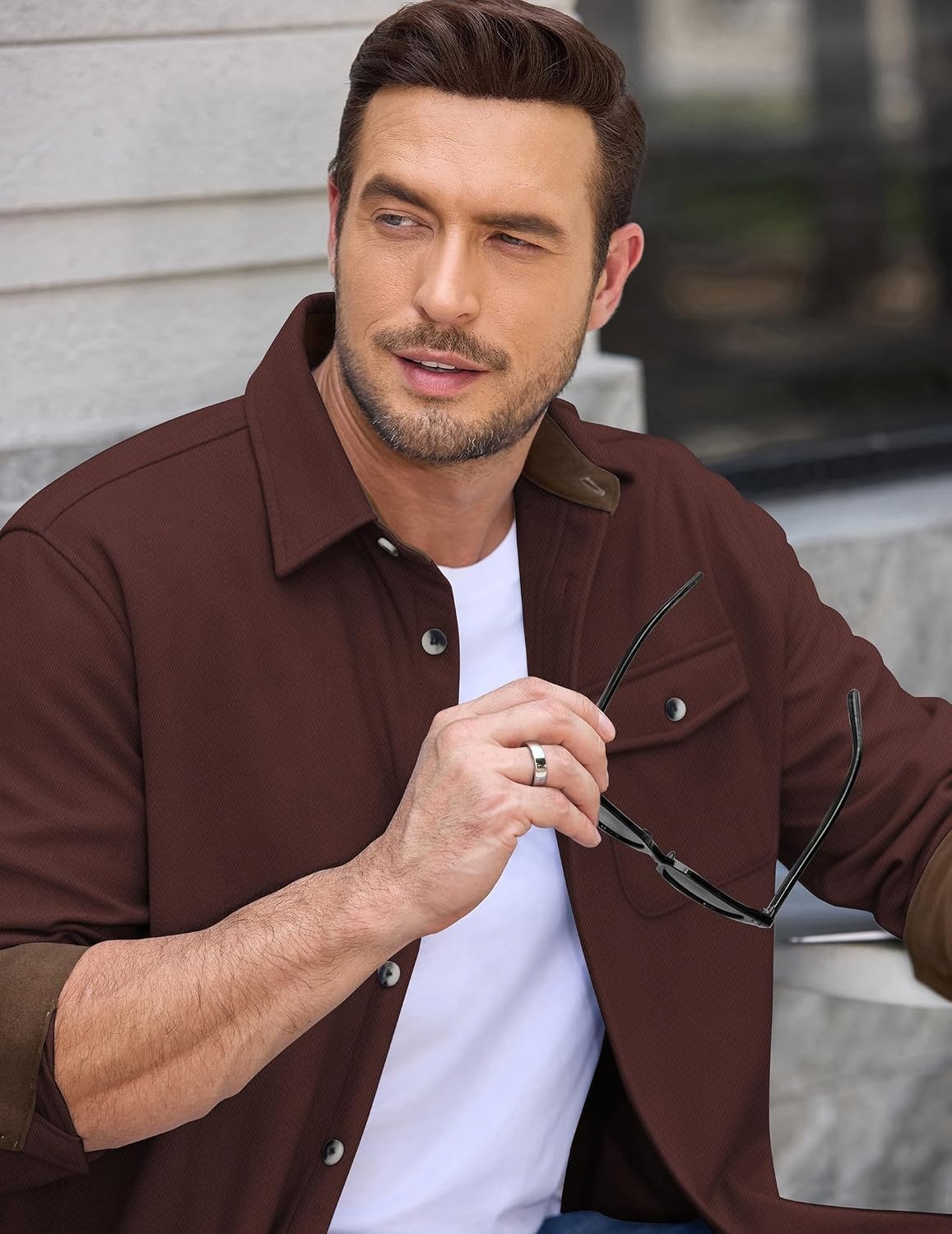 image:imageCOOFANDY Mens Button Down Shirt Jacket Long Sleeve Flannel ShirtsWine Red