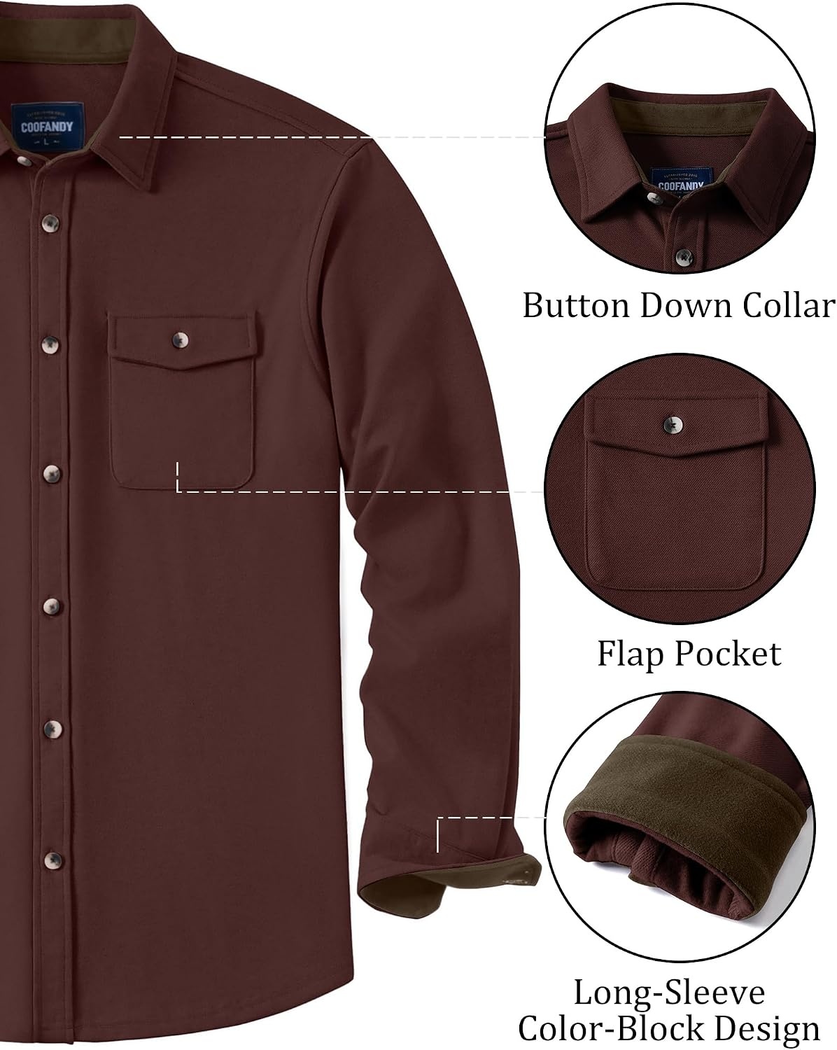 image:imageCOOFANDY Mens Button Down Shirt Jacket Long Sleeve Flannel ShirtsWine Red