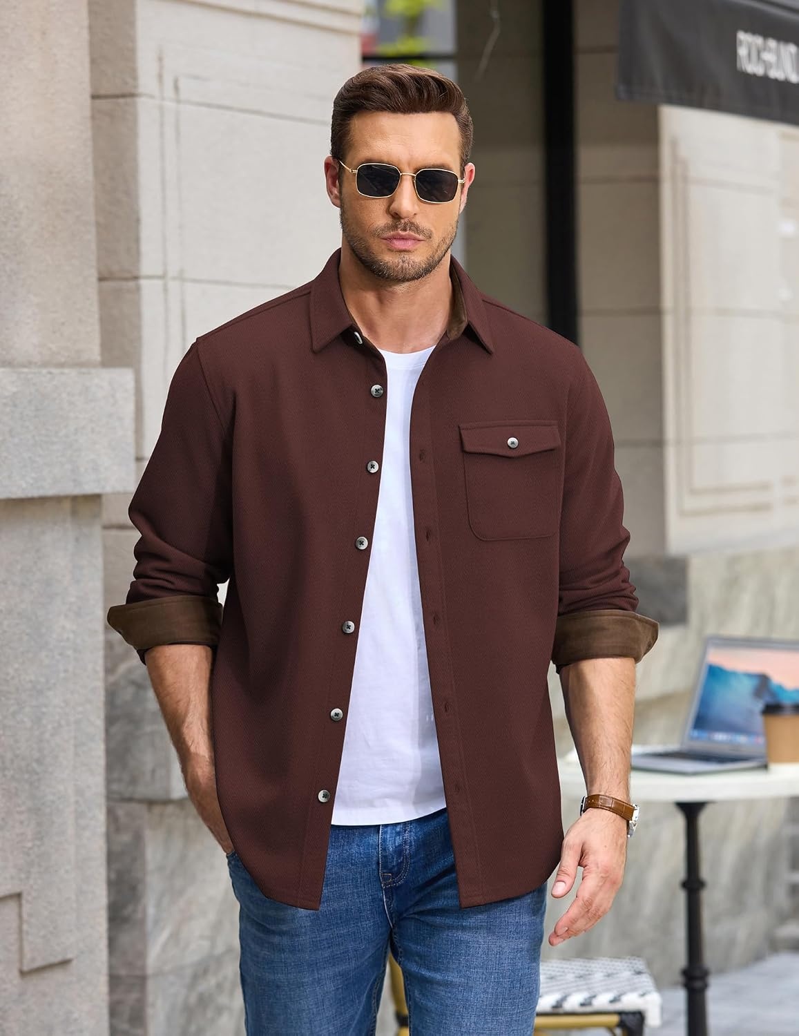 image:imageCOOFANDY Mens Button Down Shirt Jacket Long Sleeve Flannel ShirtsWine Red