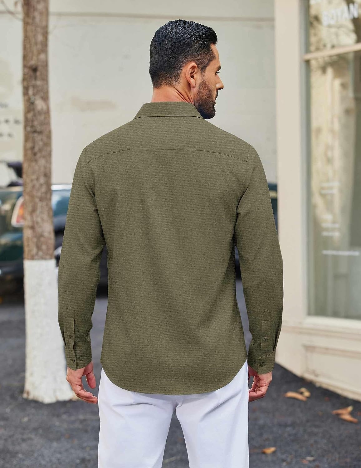 image:imageCOOFANDY Mens Casual Button Down Long Sleeve Shirt Denim Dress ShirtArmy Green