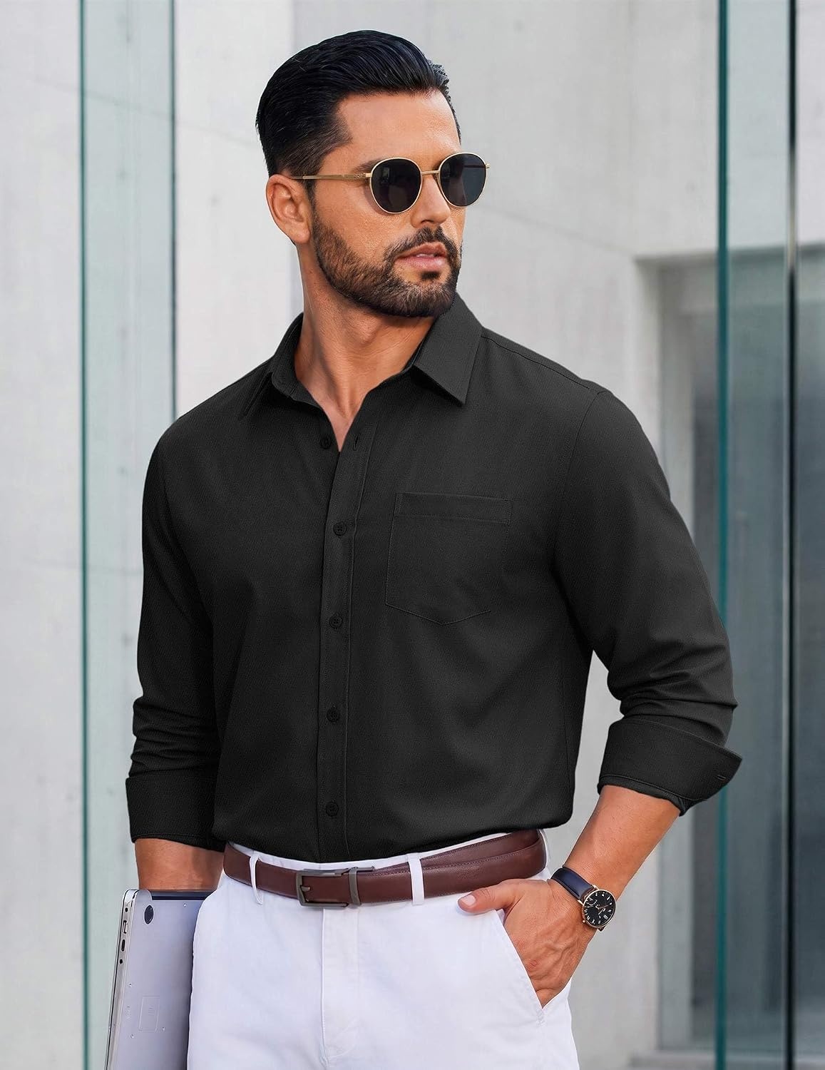 image:imageCOOFANDY Mens Casual Button Down Long Sleeve Shirt Denim Dress ShirtBlack