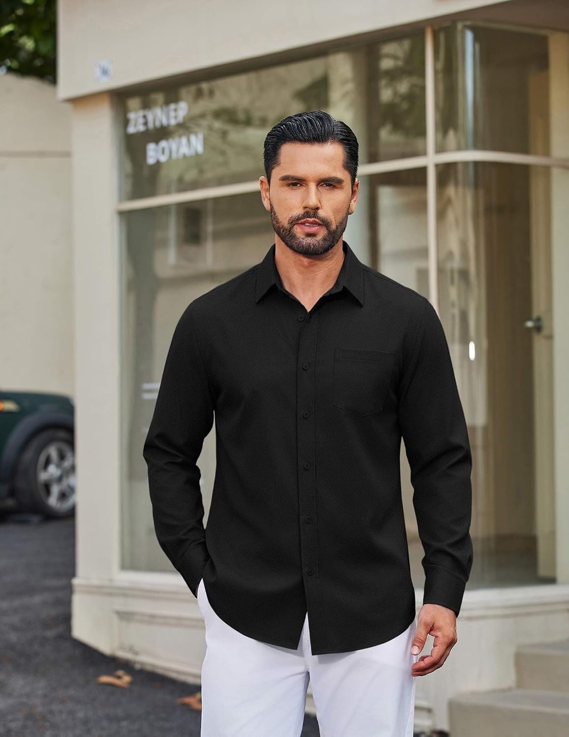 image:imageCOOFANDY Mens Casual Button Down Long Sleeve Shirt Denim Dress ShirtBlack