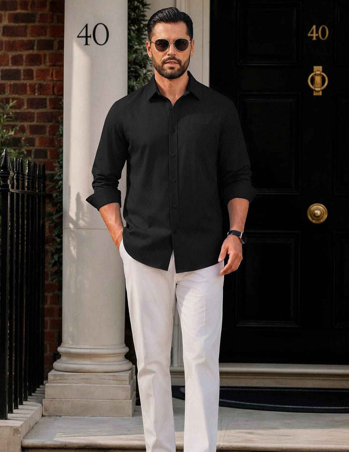 image:imageCOOFANDY Mens Casual Button Down Long Sleeve Shirt Denim Dress ShirtBlack