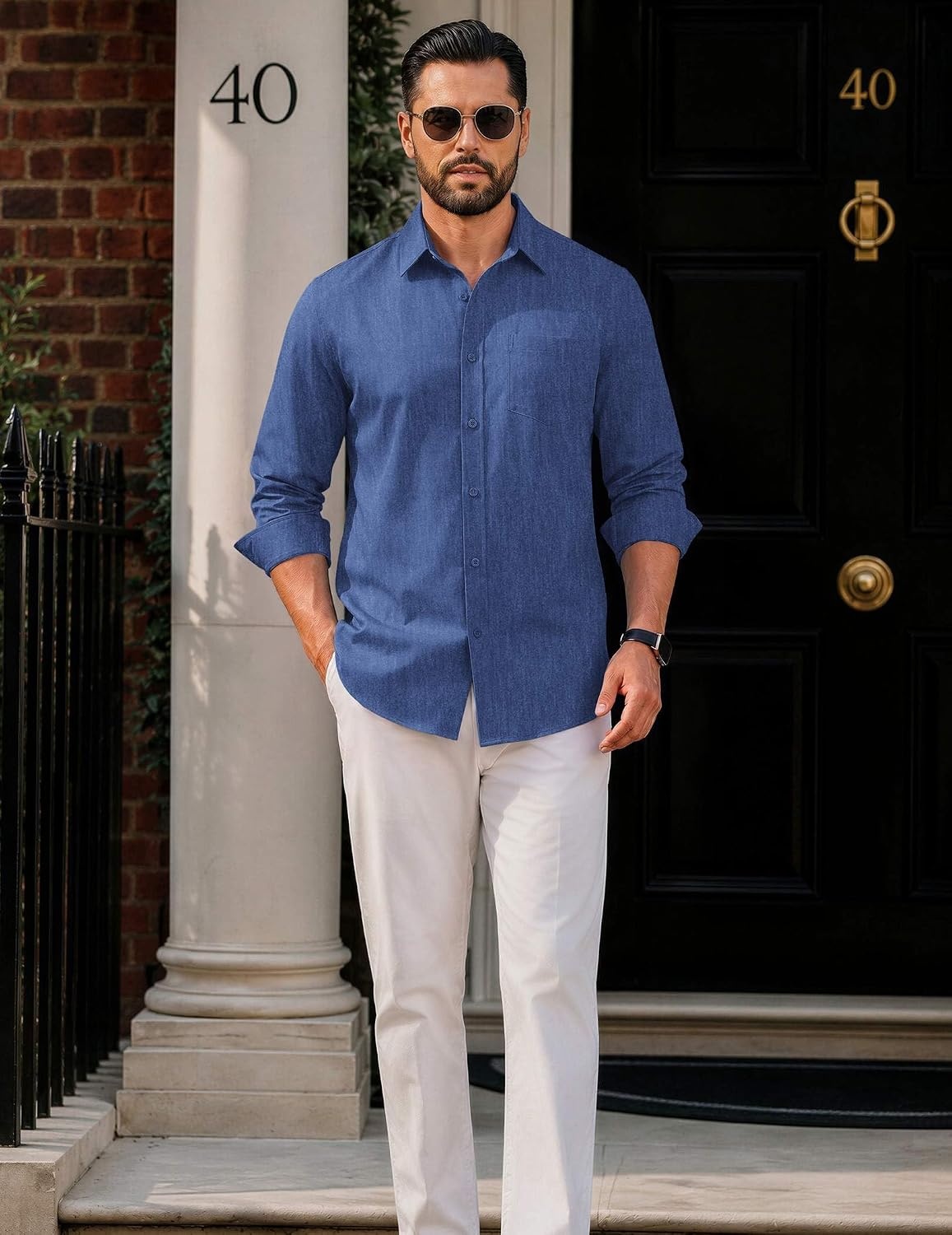 image:imageCOOFANDY Mens Casual Button Down Long Sleeve Shirt Denim Dress ShirtBlue