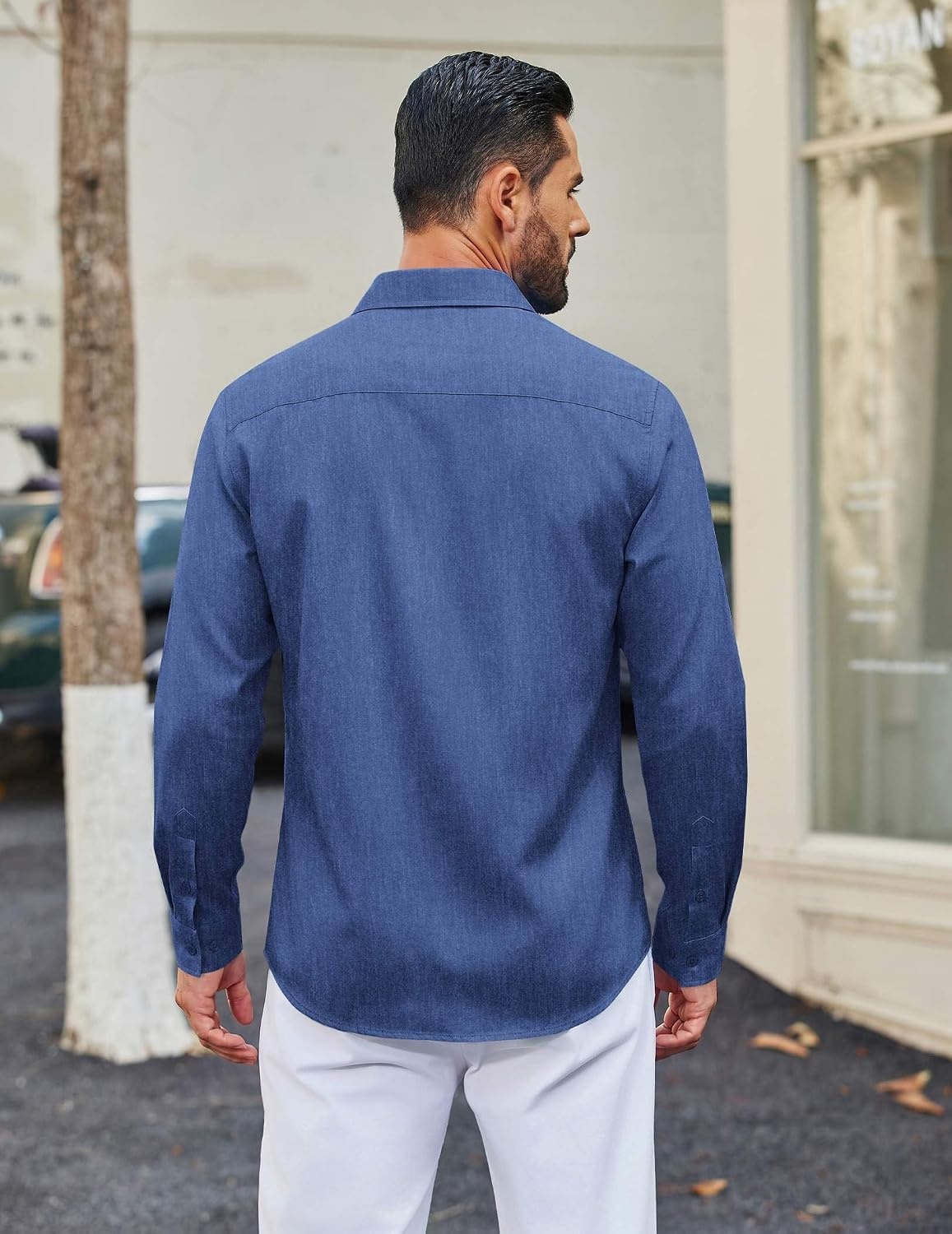 image:imageCOOFANDY Mens Casual Button Down Long Sleeve Shirt Denim Dress ShirtBlue