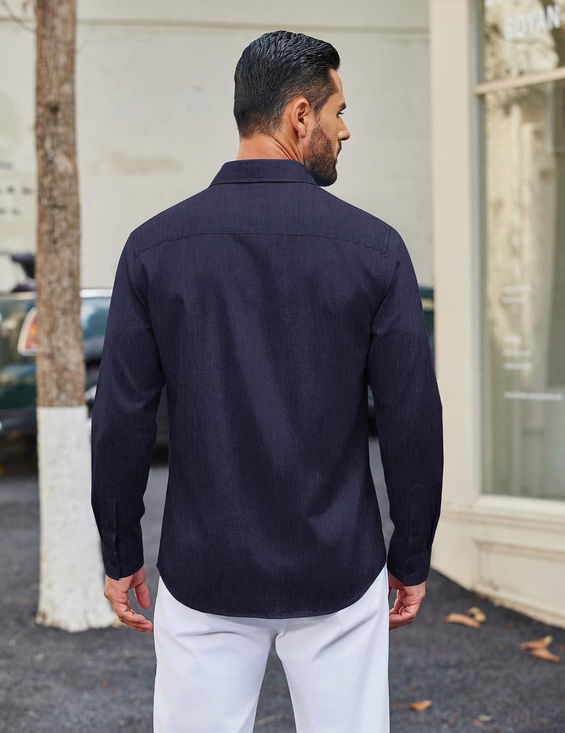 image:imageCOOFANDY Mens Casual Button Down Long Sleeve Shirt Denim Dress ShirtNavy Blue