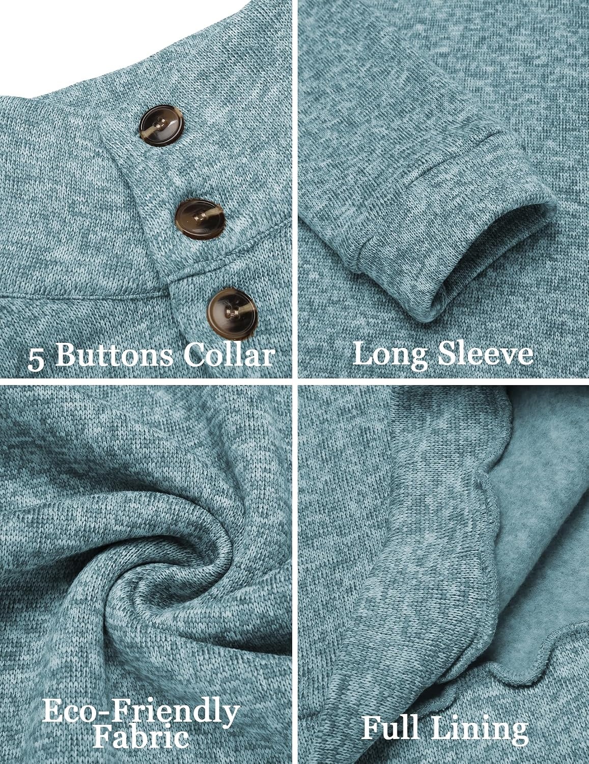image:imageCOOFANDY Mens Casual Pullover Sweater Quarter Button Fleece Sweatshirt Knitted Thermal SweatersMint Green Heather