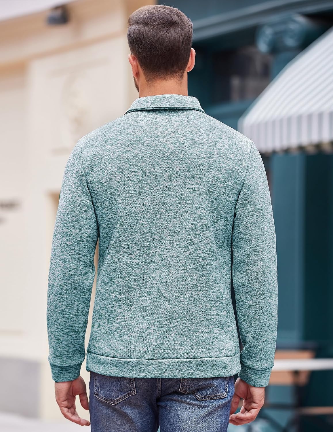 image:imageCOOFANDY Mens Casual Pullover Sweater Quarter Button Fleece Sweatshirt Knitted Thermal SweatersMint Green Heather