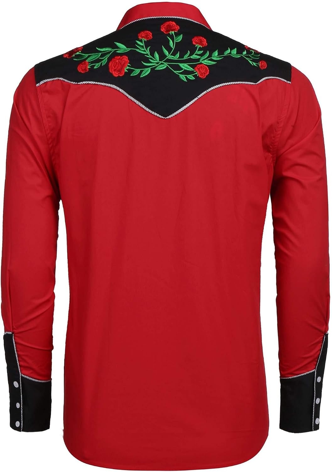 image:imageCOOFANDY Mens Cowboy Shirtss Embroidered Rose Design Shirts Western Long Sleeve Button Down ShirtsRed Retro Rose