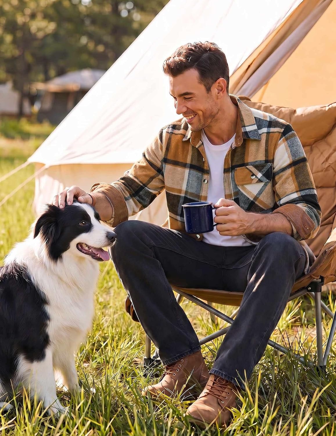 image:imageCOOFANDY Mens Flannel Shirts Long Sleeve Plaid Button Down Shirt JacketKhaki
