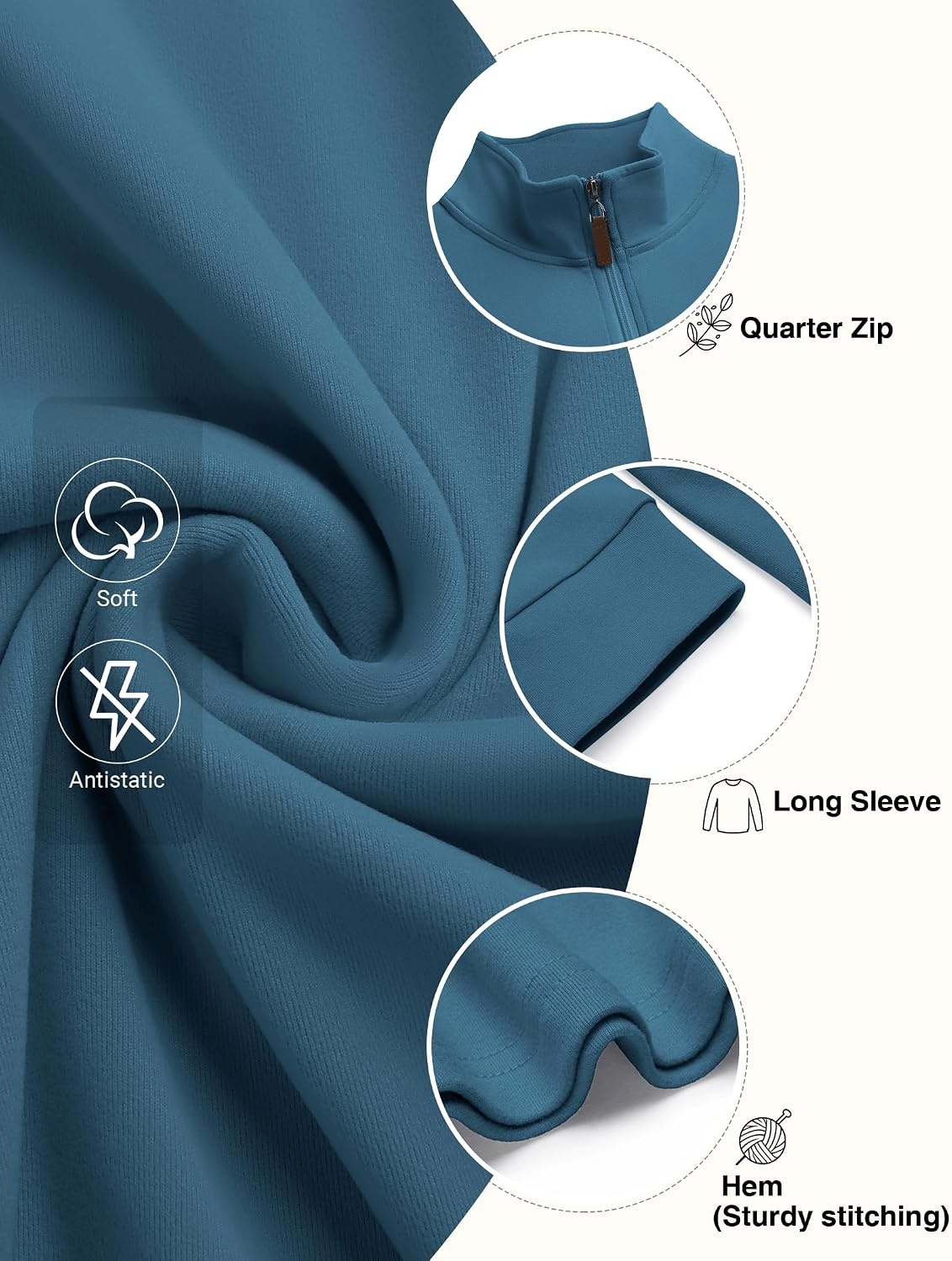 image:imageCOOFANDY Mens Fleece Quarter Zip Pullover Long Sleeve Mock Neck SweatshirtSolid Blue Gray