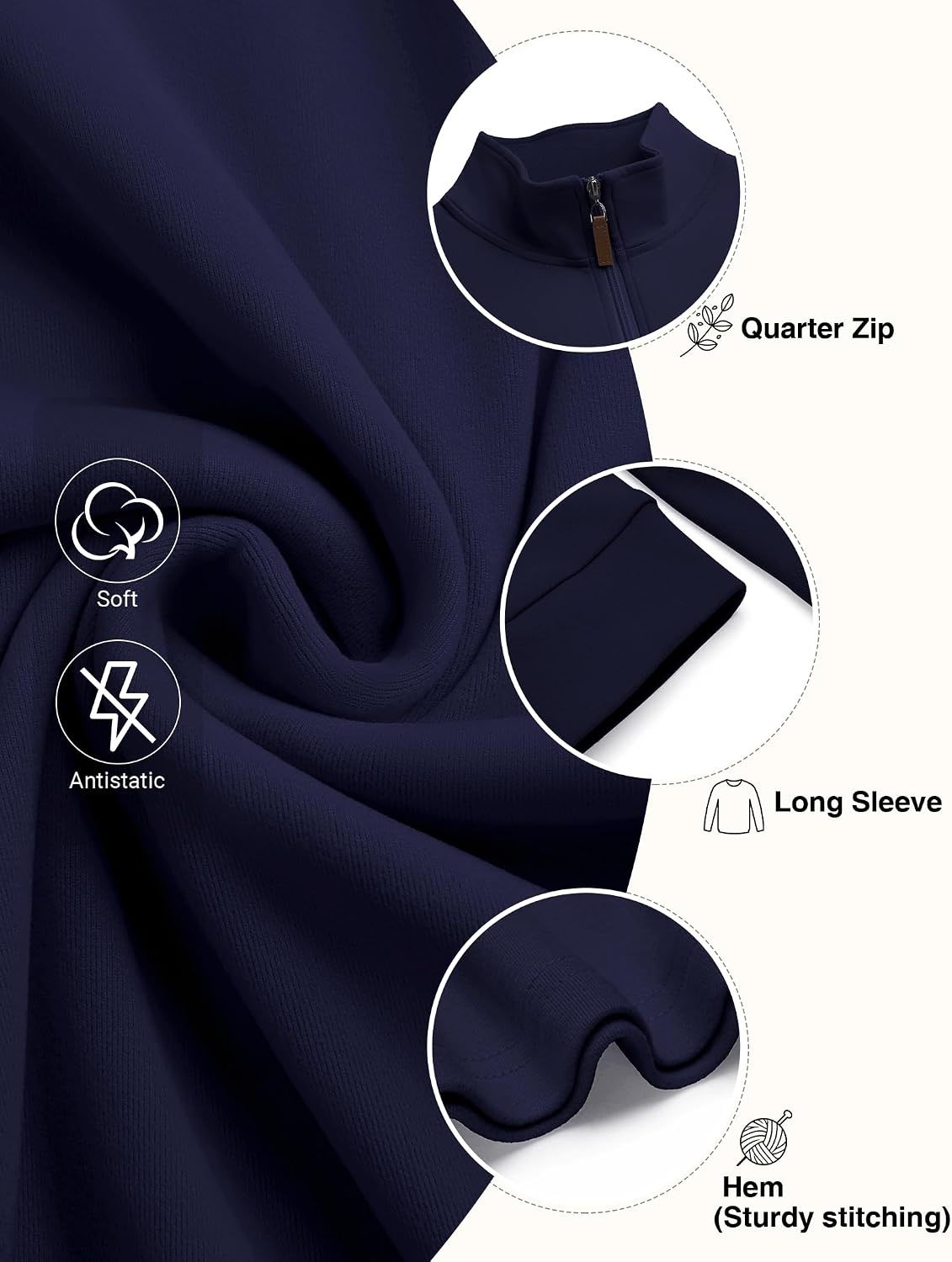 image:imageCOOFANDY Mens Fleece Quarter Zip Pullover Long Sleeve Mock Neck SweatshirtSolid Deep Blue