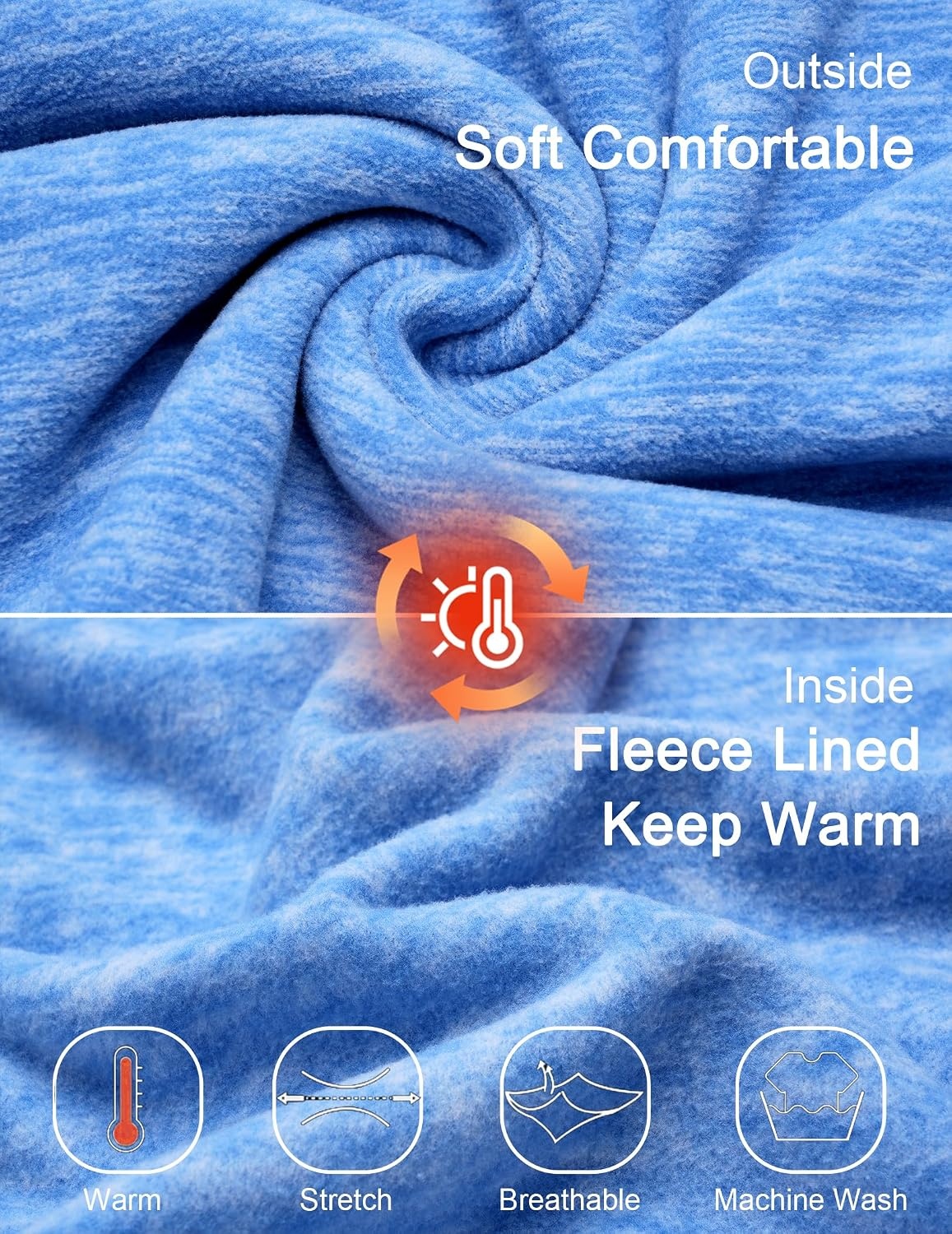 image:imageCOOFANDY Mens Fleece Quarter Zip Pullover Long Sleeve Thermal SweatshirtLight Blue