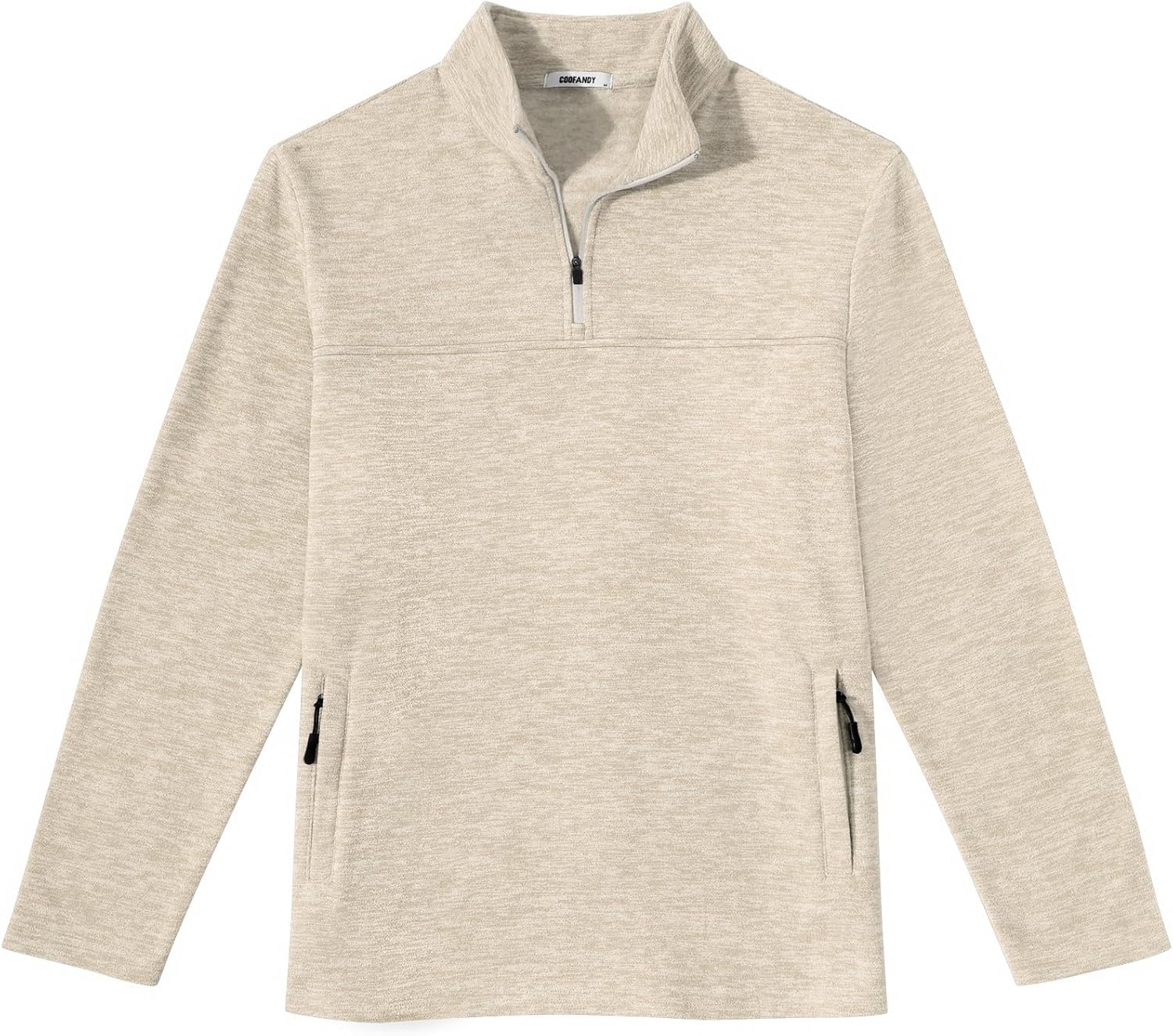image:imageCOOFANDY Mens Fleece Quarter Zip Pullover Long Sleeve Thermal SweatshirtLight Khaki