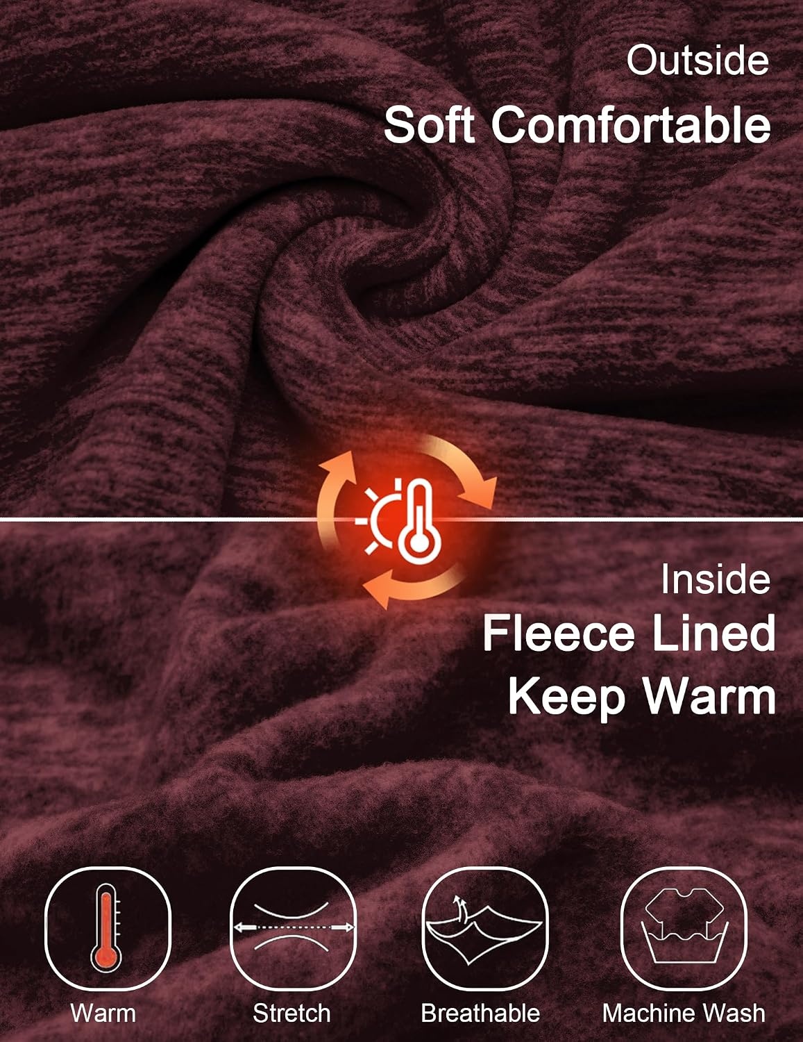 image:imageCOOFANDY Mens Fleece Quarter Zip Pullover Long Sleeve Thermal SweatshirtWine Red