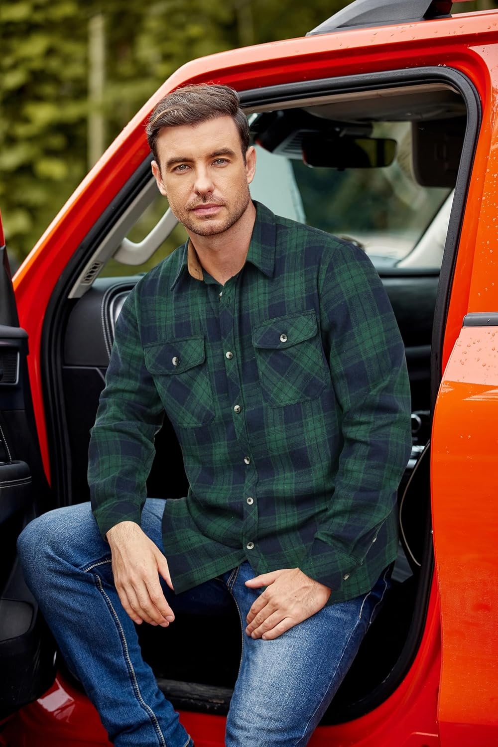 image:imageCOOFANDY Mens Lightweight Flannel Long Sleeve Casual Work Plaid ShirtsPlaidgreen